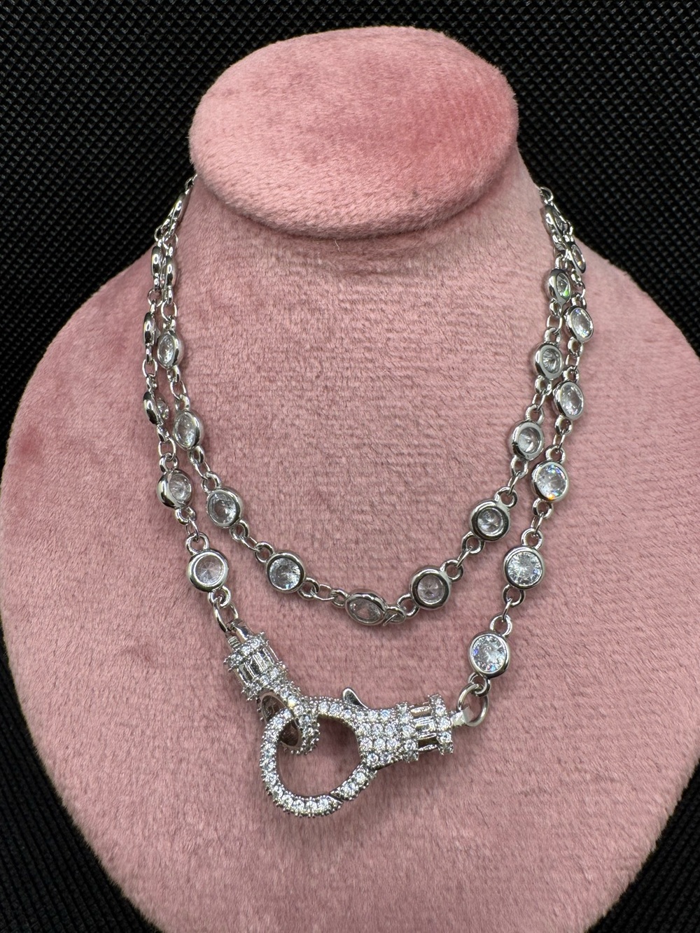 New 14k White Gold Plated CZ By The Yard Necklace 18”